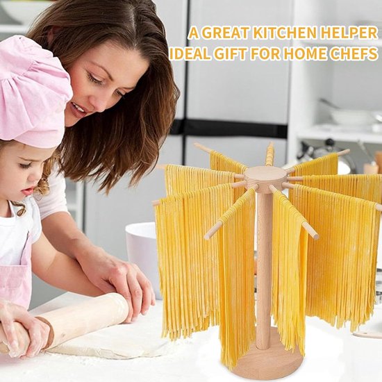 Pastadroger Hout - Noedeldroger - Verse Pasta Drogen - 9 Afneembare Armen - Tot 45 kg - Houtkleur — afbeelding 3