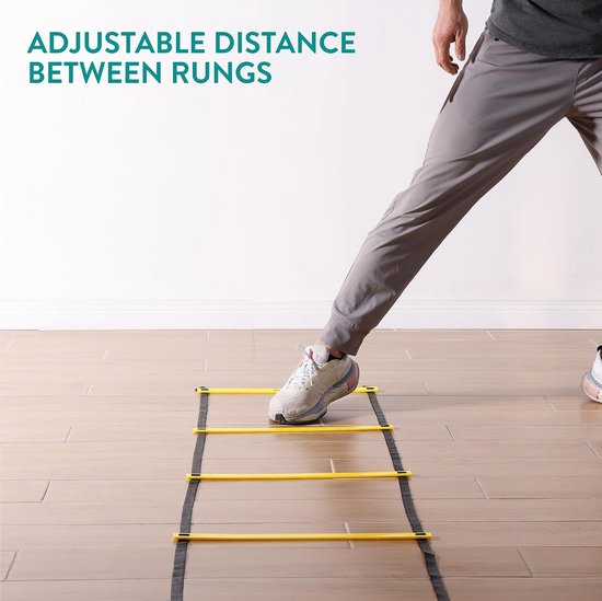 Trainingsset Hordes - Speedladder Pionnen - Sport Training Verbeteren - Verstelbare Afstanden - 6 Meter Ladder - Geel — afbeelding 3