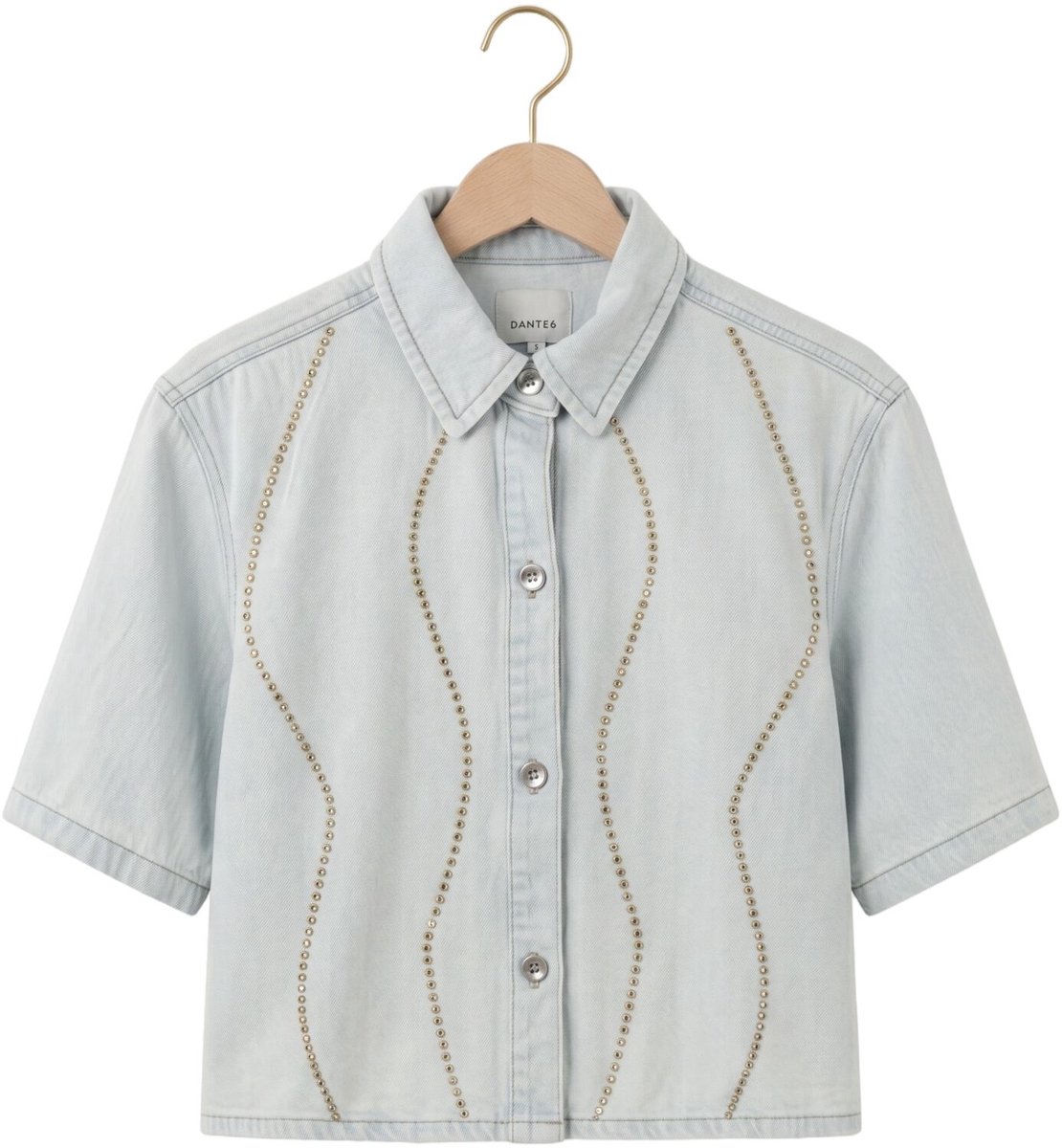 DANTE6 Zofia Embellished Denim Shirt Blouses Dames - Lichtblauw - Maat 36