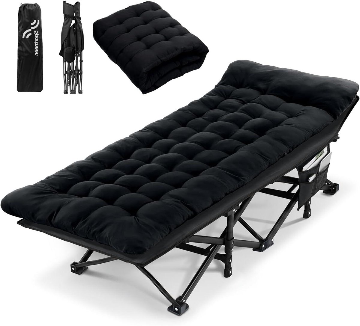 Campingbed volwassenen - Opvouwbaar bed - Buiten slapen - Met afneembare matras - 28 Inch breed - Zwart