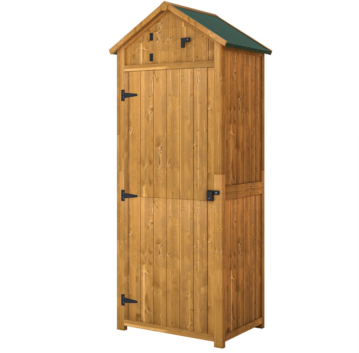 Houten Tuinkast - Buitenkast met Bitumen Dak - 77 x 54.2 x 179cm - Opbergkast - Gereedschapskast met 3 planken - Gereedschapshok - Brown