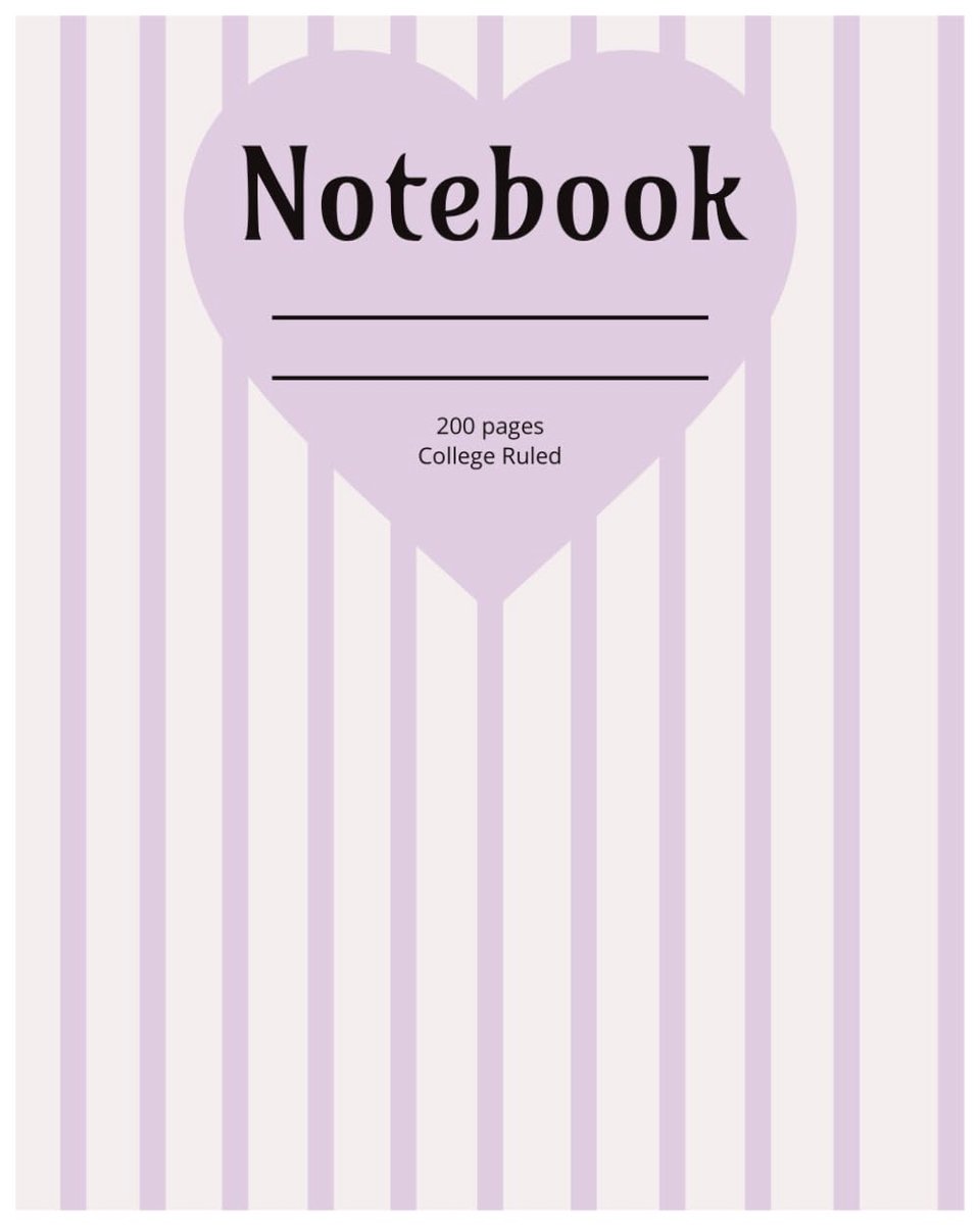 Light Purple Notebook: Heart Design 200 pages, college ruled, journal, 8x10 in, cute preppy... for middle school, teen - ShopVlot