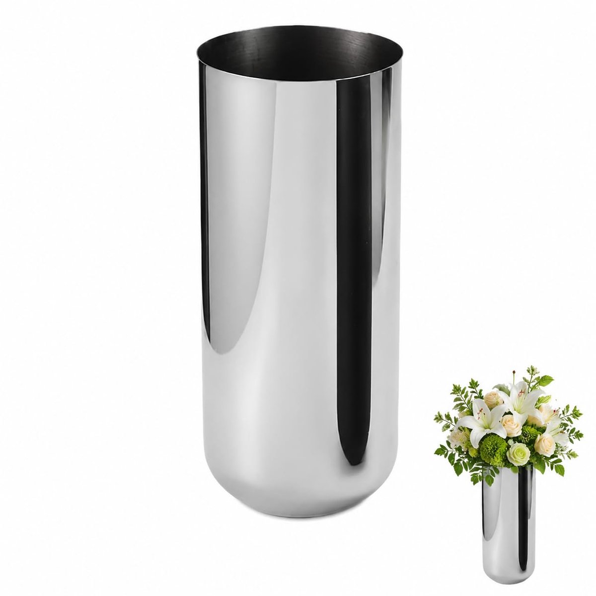 Famanu Moderne metalen bloemenvaas in zilver, elegante en breukvrije bodenvase voor huisdecoratie, geschikt voor woonkamer en bureau