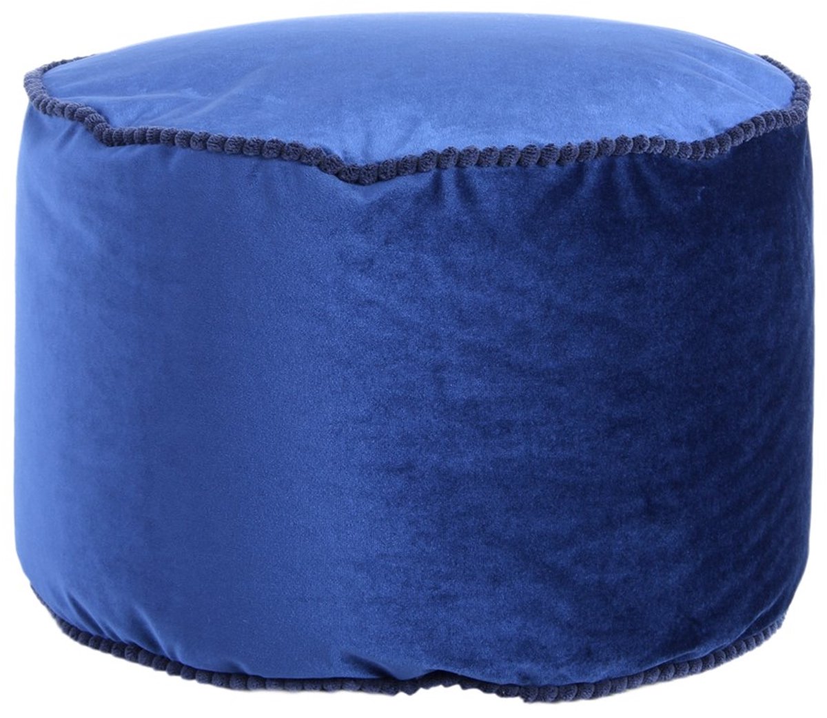 Padiro ronde poef Ø 47 x 32 cm - blauw - fluweel - contrasterende rand en korrelvulling