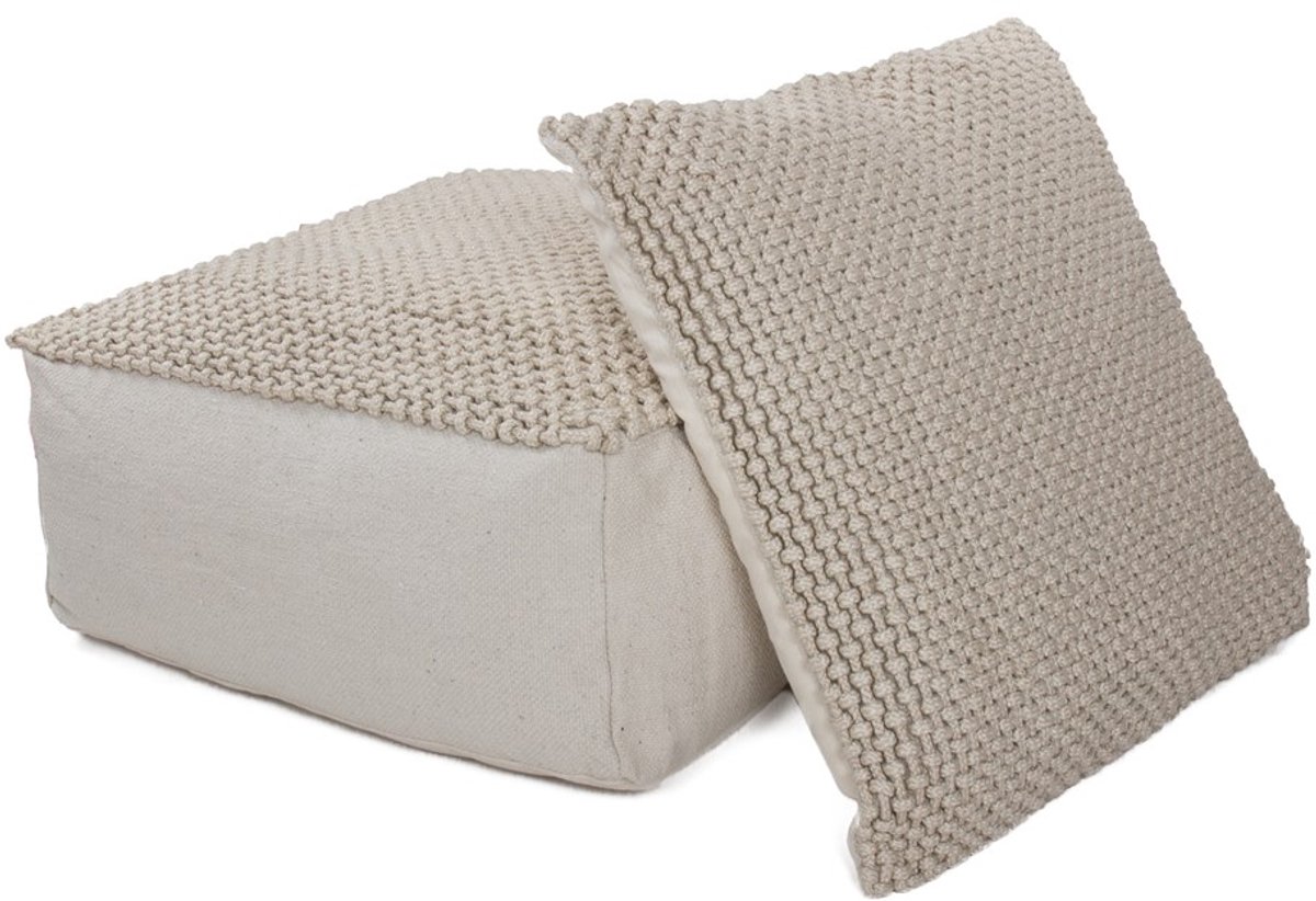 Padiro poef met zitkussen 80 x 80 x 40 cm - grijs - stoffen bekleding - handgemaakt met geweven patroon
