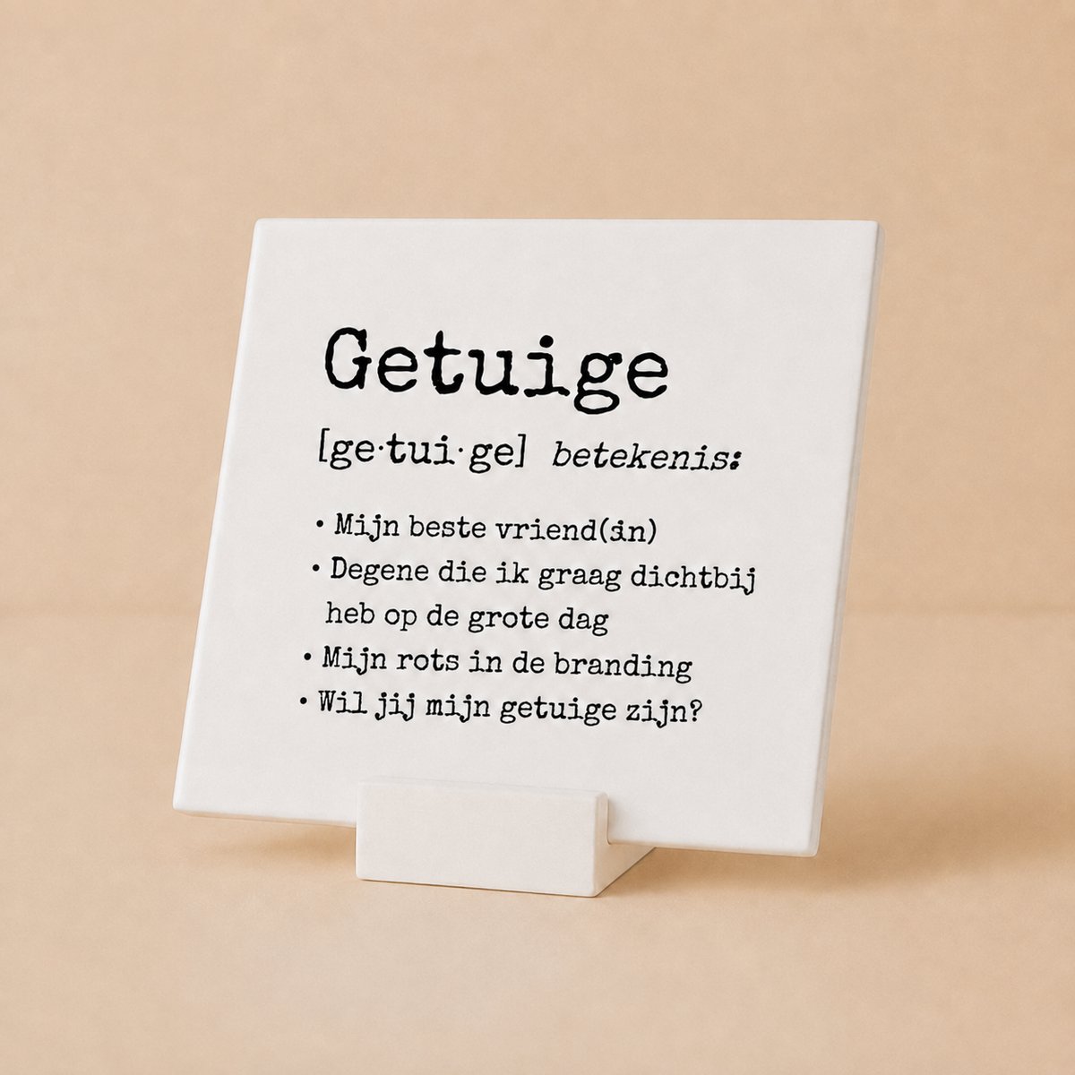 Bedruk King Getuige Tegel met Houdertje– 15x15cm Keramisch Cadeau “Wil Jij Mijn Getuige Zijn?” – Betekenisvol Vriendschap & Huwelijksvoorstel Aandenken Wit