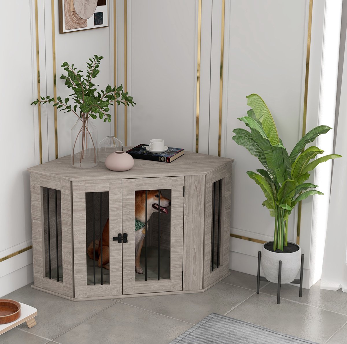 MODFU - Hondenbench - Houtlook - Voor Middelgrote Honden - 104 X 55 X 63 Cm