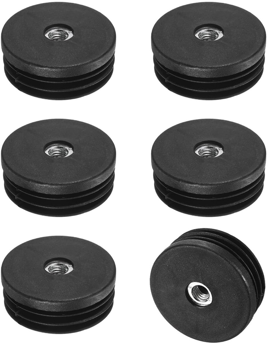 6-Pack Inlegstukken voor Ronde Buizen met M8-draad, 2" (50mm) Buitendiameter Kunststof Buis Inlegstuk voor Stoel/Tabel/Wielen, Buis Eindkappen Vloerbeschermers Metalen Meubelpoten Glijplug