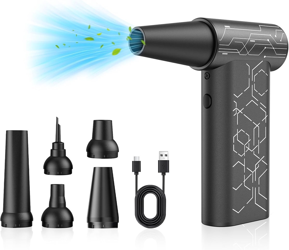 Motor, 180.000 tpm, 180 W elektrische stofblazer persluchtspray, 4 versnellingen perslucht duster met 8000 mAh accu, Jet Dry Dust Blower van aluminium, pc-reinigingsset voor pc, auto, bank