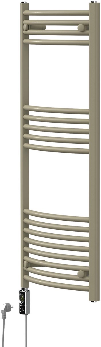 LuxeBath | Elektrische handdoekradiator 600 W, Sahara, gebogen, met zijaansluiting, 500 x 1200 mm, staal, beige, badkamerradiator, handdoekdroger voor de badkamer