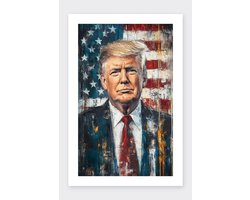 Donald Trump Poster - Politiek Posters - USA Vlag - Aquarel - President - Met Witte Rand - Passe-Partouts Effect - Wanddecoratie Kantoor - 180 gram papier - BXS4534 - Formaat 30 x 40cm