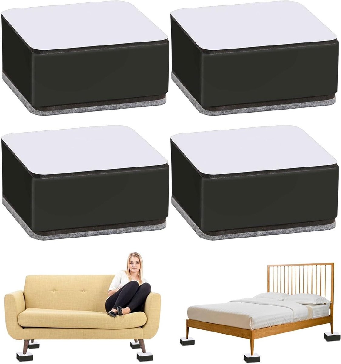 Meubelverhogers - Bankverhogers - Meubels Verplaatsen - Zelfklevend Koolstofstaal - 4 Stuks 3cm - Zwart
