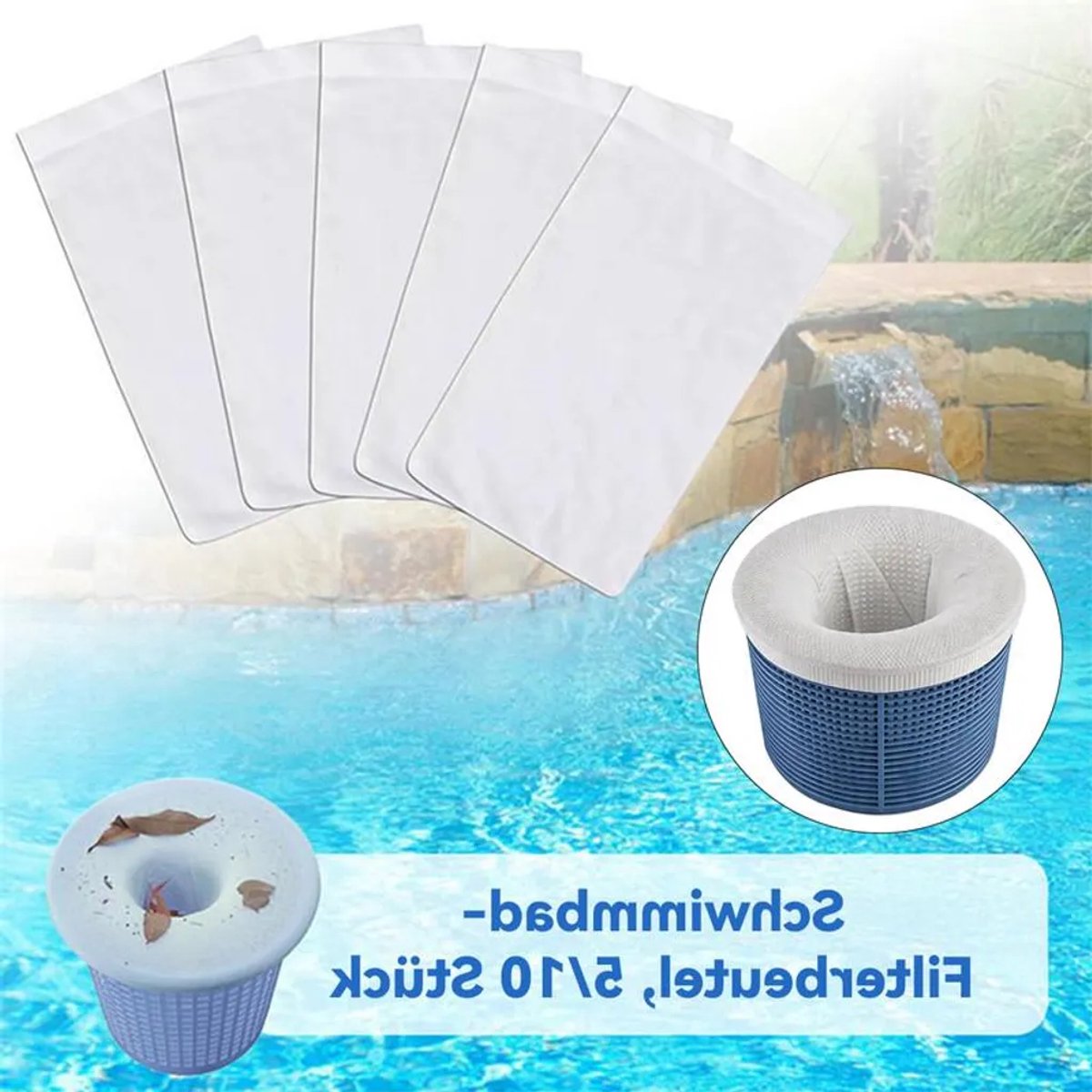 Verpakking van 50 zwembadskimmerfilters – Herbruikbare filters ter bescherming van pompen, filters en skimmermandjes in bovengrondse en ondergrondse zwembaden.