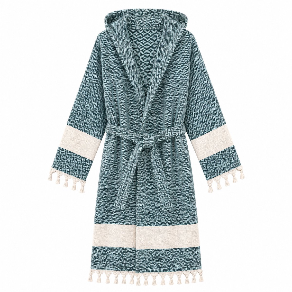 Fabric Box Badjas Dames & Heren – 100% Katoen – Hamam Peshtemal Badjas – Met Capuchon & Sjaalkraag – Franjes – Absorberend & Lichtgewicht – Halflange Badjas – Sauna, Spa & Wellness
