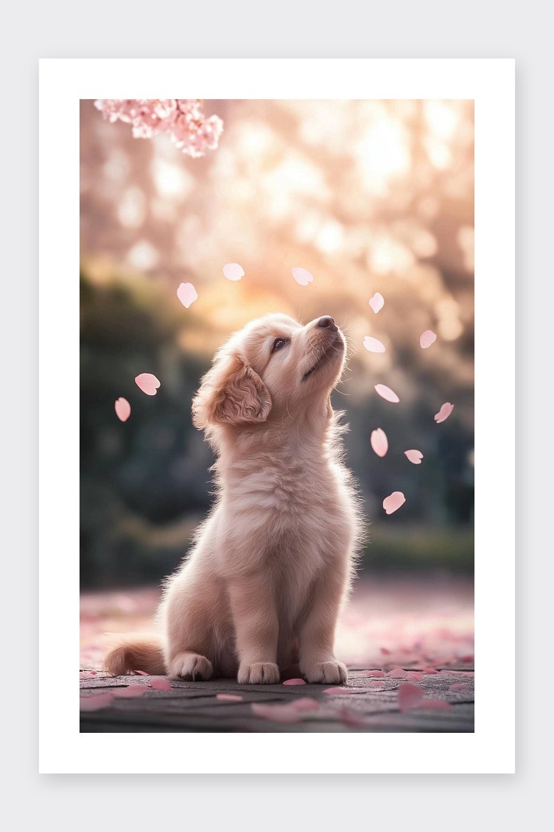 Golden Retriever Poster - Puppy - Schattig - Hond - Dieren - Kijkend - Kinderkamer - Kinder - posters - formaat 30x40cm - Wanddecoratie - BXS5203AZ - Met kader - passe-partouts stijl