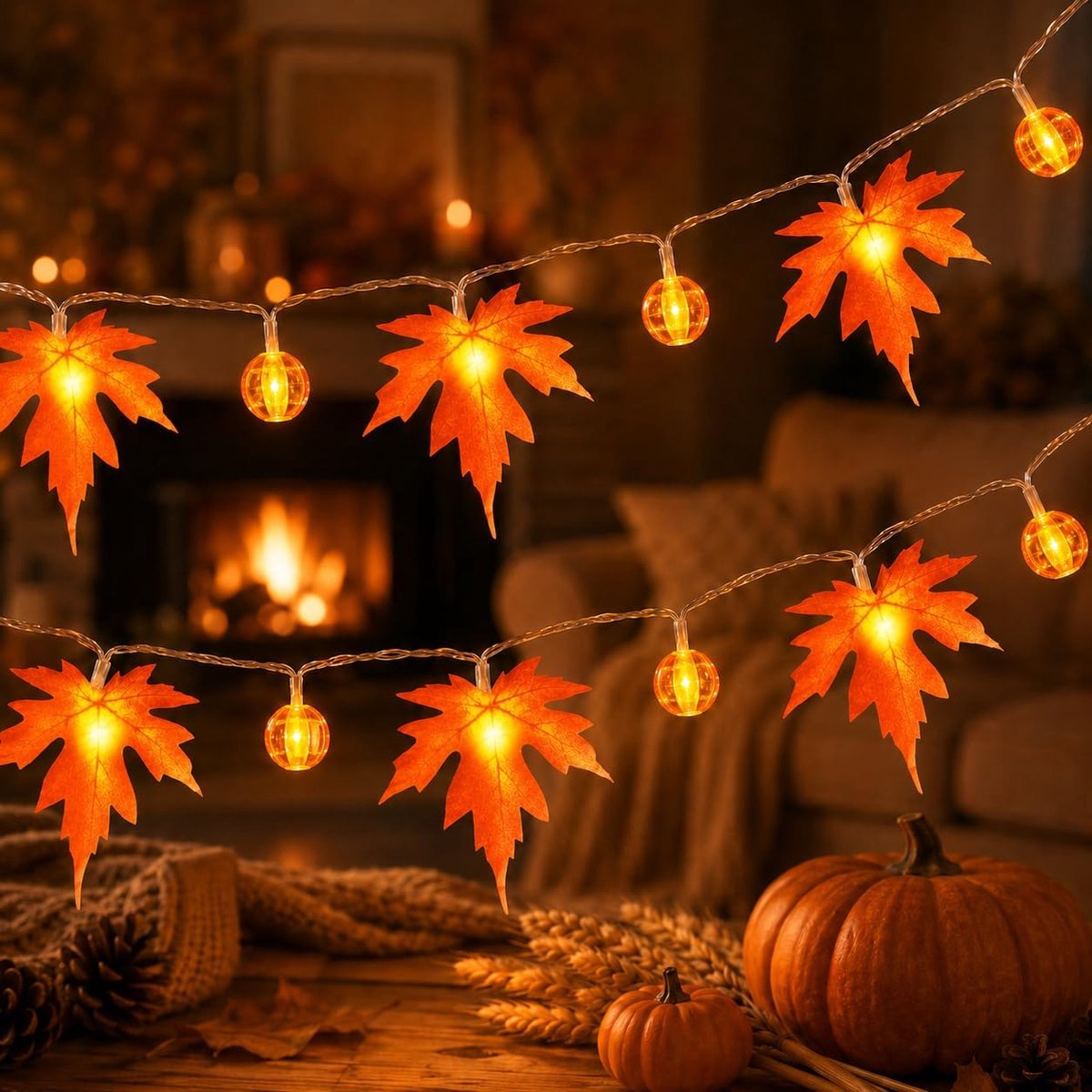 Lichtsnoer - 3m - Herfstdecoratie - Slingerlichten - Esdoornblad - Partyverlichting - Lichtslinger - Buitenverlichting - Tuinverlichting - Batterij niet inbegrepen - Feestverlichting & Sfeerverlichting - Voor Halloween,Thanksgiving, Halloween