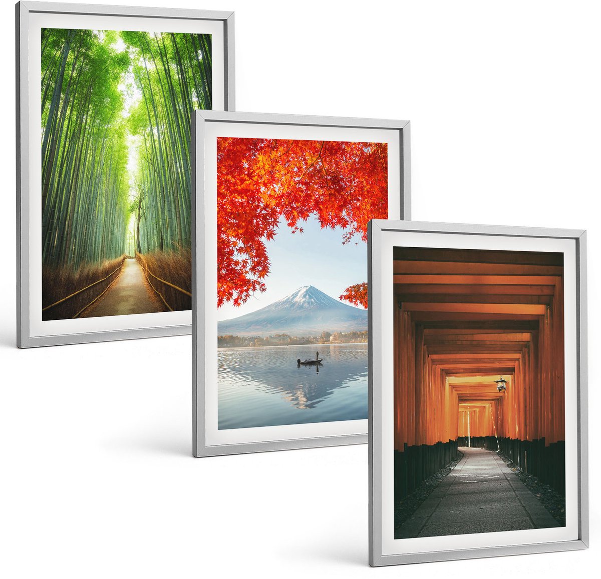 Coloray 3-Delige Schilderij Set - Bamboebos, Mount Fuji, Torii-Pad, Landschappen Van Japan - 40 x 60 cm - Wanddecoratie - Woonkamer Decoratie - Stijlvolle Muurdecoratie