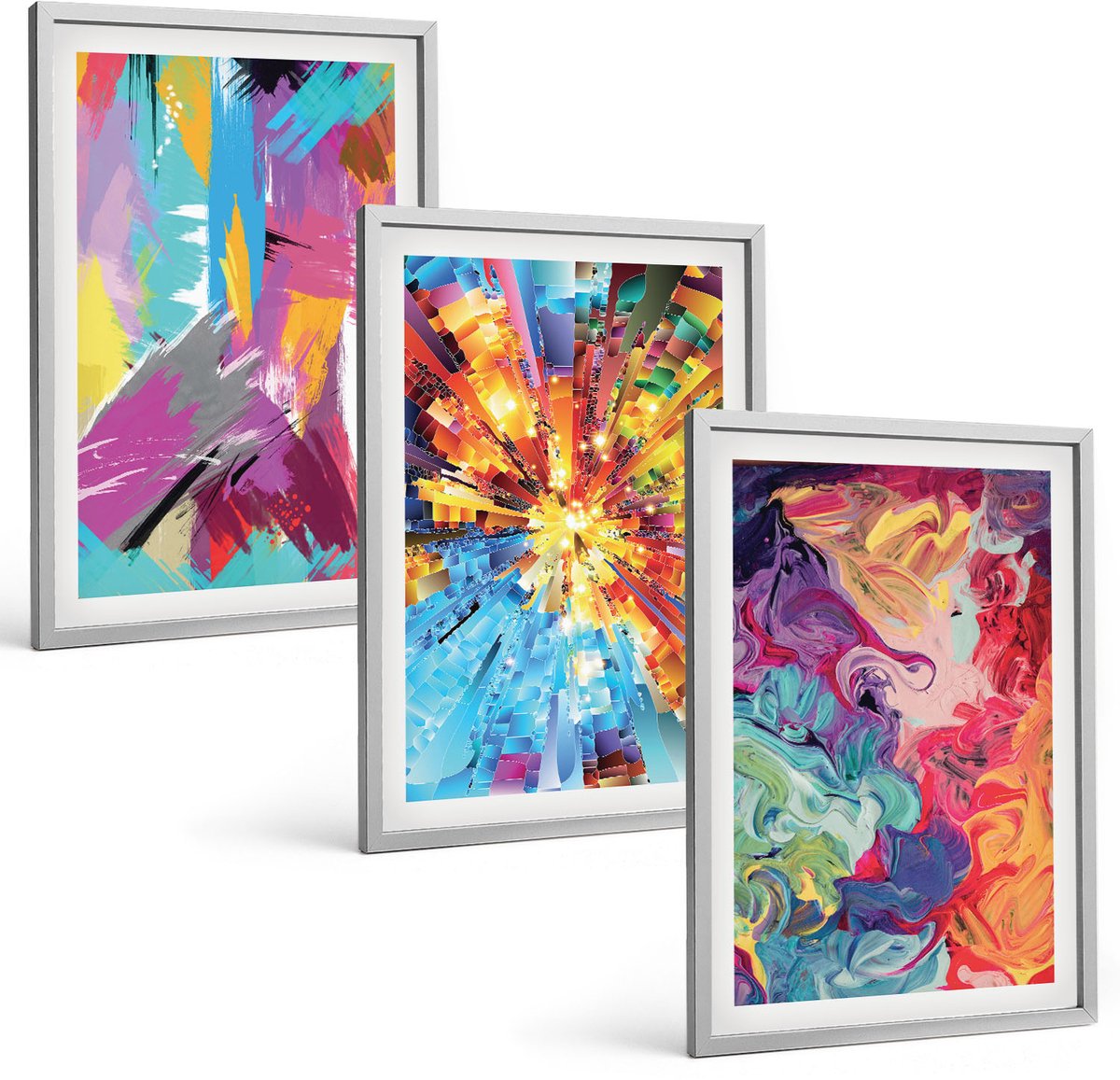 Coloray 3-Delige Schilderij Set - Kleurrijke Abstracte Schilderijen Met Dynamische Patronen - 40 x 60 cm - Wanddecoratie - Woonkamer Decoratie - Decoratieve Schilderijen