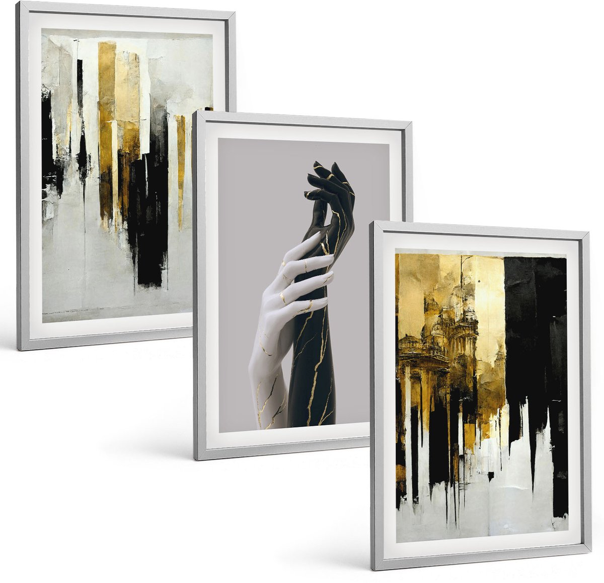 Coloray 3-Delige Schilderij Set - Abstracte Schilderpatronen En Twee Handen - 40 x 60 cm - Moderne Wanddecoratie - Woonkamer