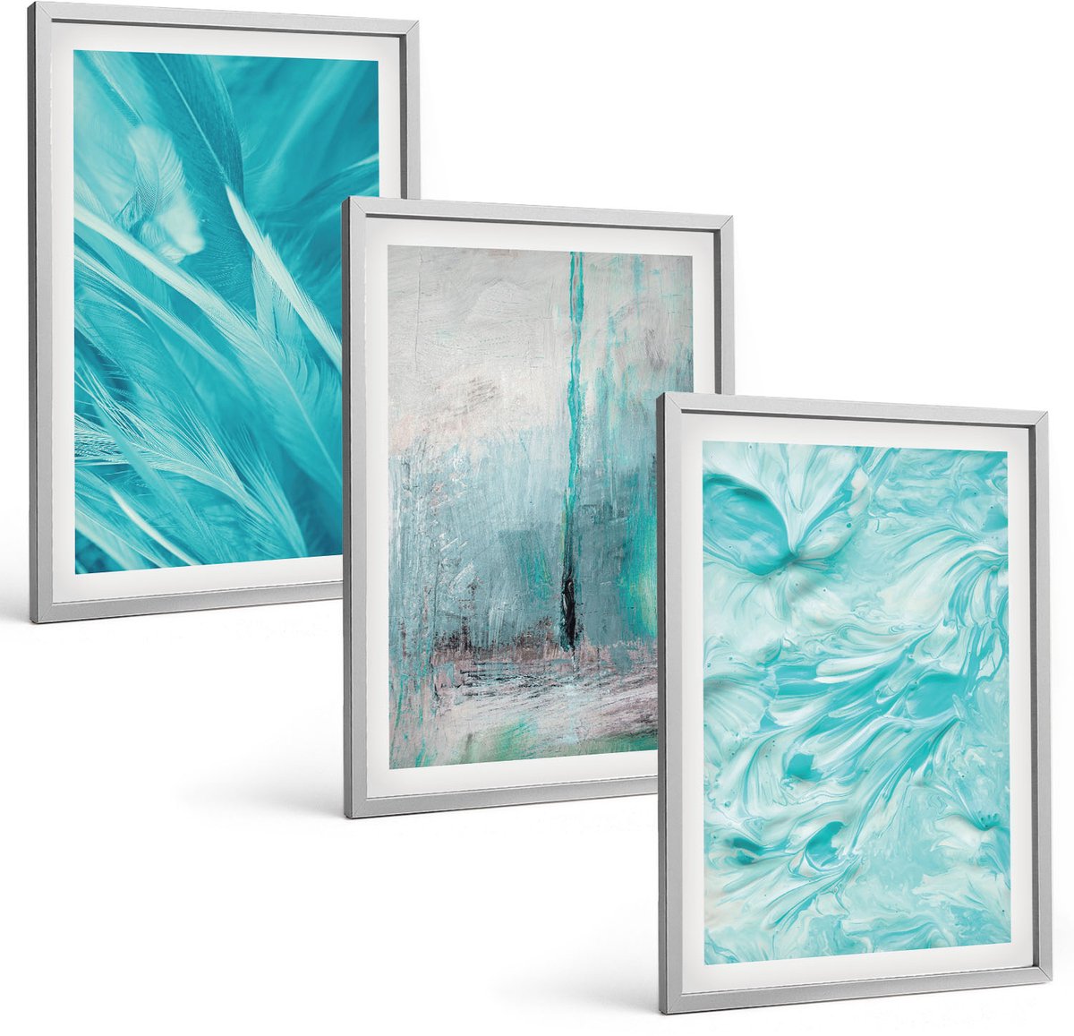 Coloray 3-Delige Schilderij Set - Verschillende Blauwtinten In Delicate Abstracte Patronen - 40 x 60 cm - Wanddecoratie - Muurdecoratie - Moderne Interieurdecoratie - Moderne Wanddecoratie