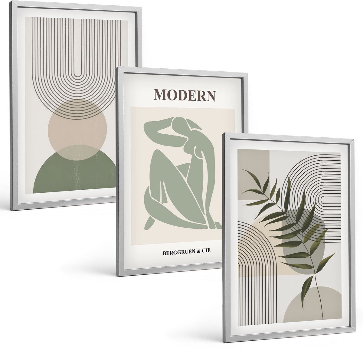 Coloray 3-Delige Schilderij Set - Stijlvolle Afbeeldingen Met Abstracte Vormen En Planten. - 40 x 60 cm - Wanddecoratie - Moderne Interieurdecoratie - Muurdecoratie