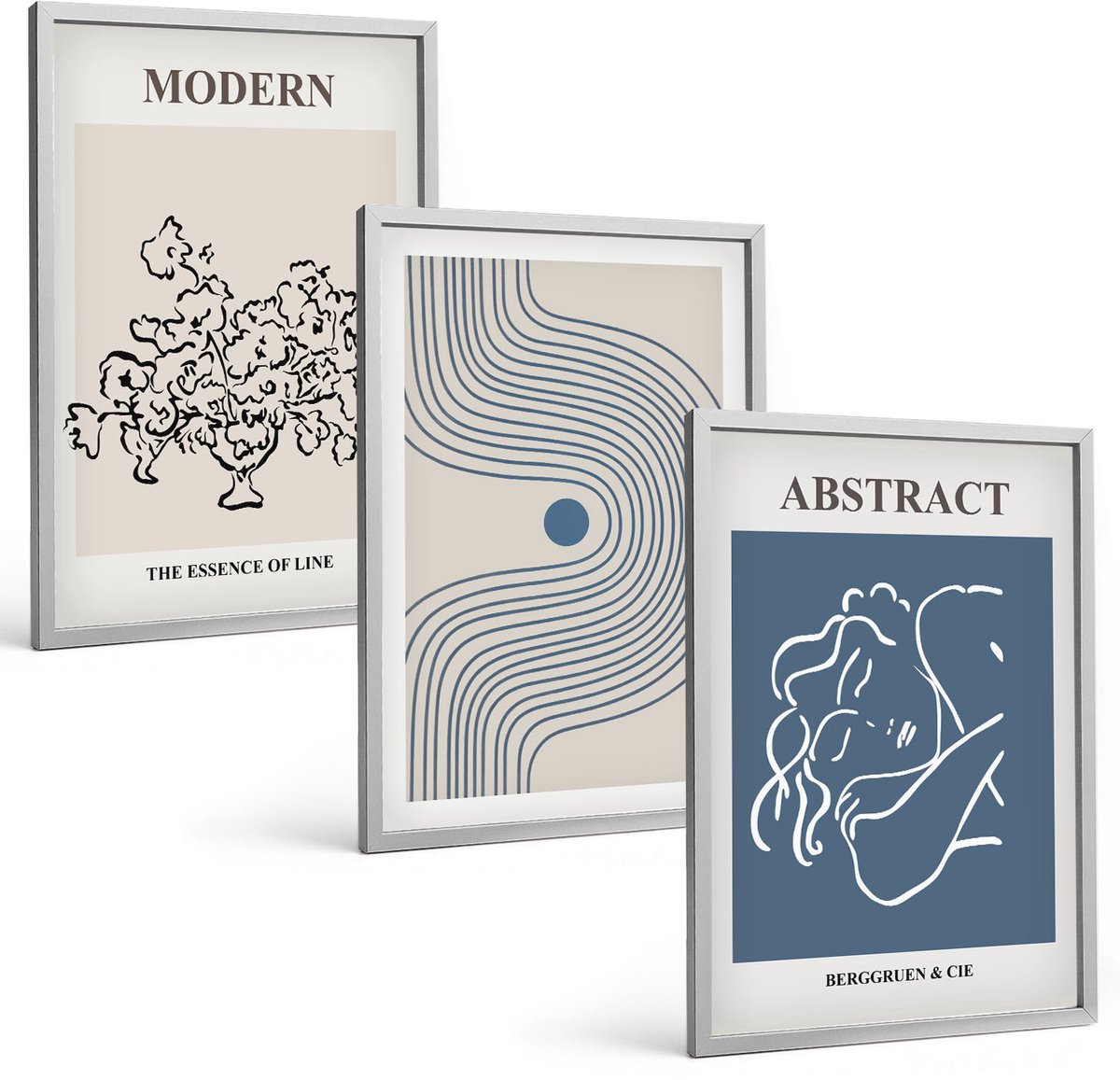Coloray 3-Delige Schilderij Set - Posters Met Bloemen, Lijnen En Abstracte Vormen - 40 x 60 cm - Wanddecoratie - Muurdecoratie - Woonkamer - Decoratieve Schilderijen