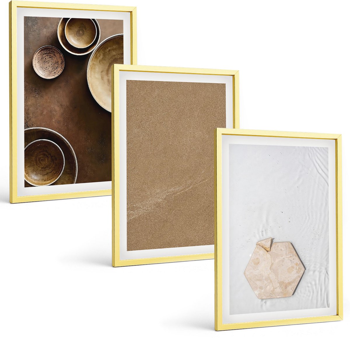 Coloray 3-Delige Schilderij Set - Minimalistische Texturen In Warme Kleuren - 40 x 40 cm En 40 x 60 cm - Moderne Wanddecoratie - Woonkamer - Muurdecoratie
