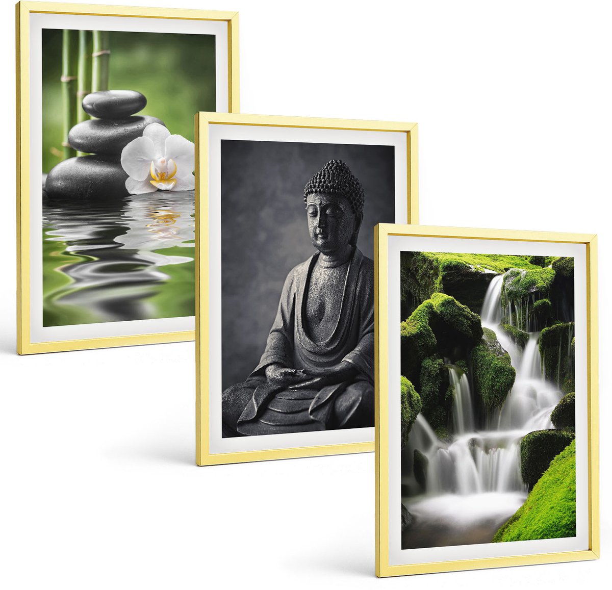 Coloray 3-Delige Schilderij Set - Maanfoto'S Met Astronaut En Voetafdruk - 40 x 40 cm En 40 x 60 cm - Decoratieve Schilderijen - Wanddecoratie - Hal - Woonkamer Decoratie