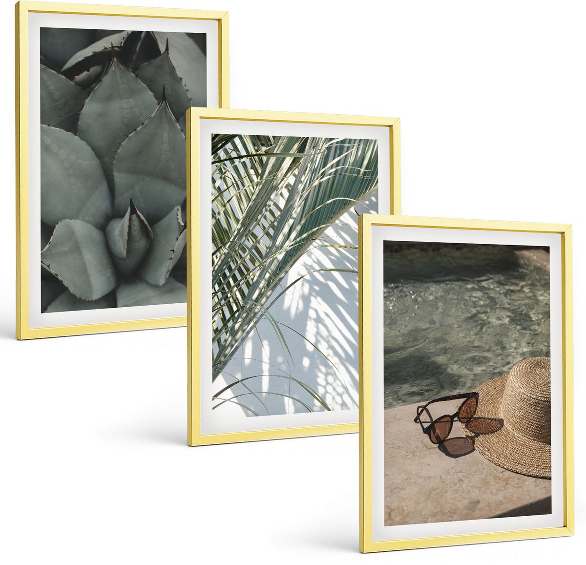 Coloray 3-Delige Schilderij Set - Tropische Planten En Zomerse Decoraties - 40 x 40 cm En 40 x 60 cm - Decoratieve Schilderijen - Wanddecoratie - Hal - Woonkamer Decoratie