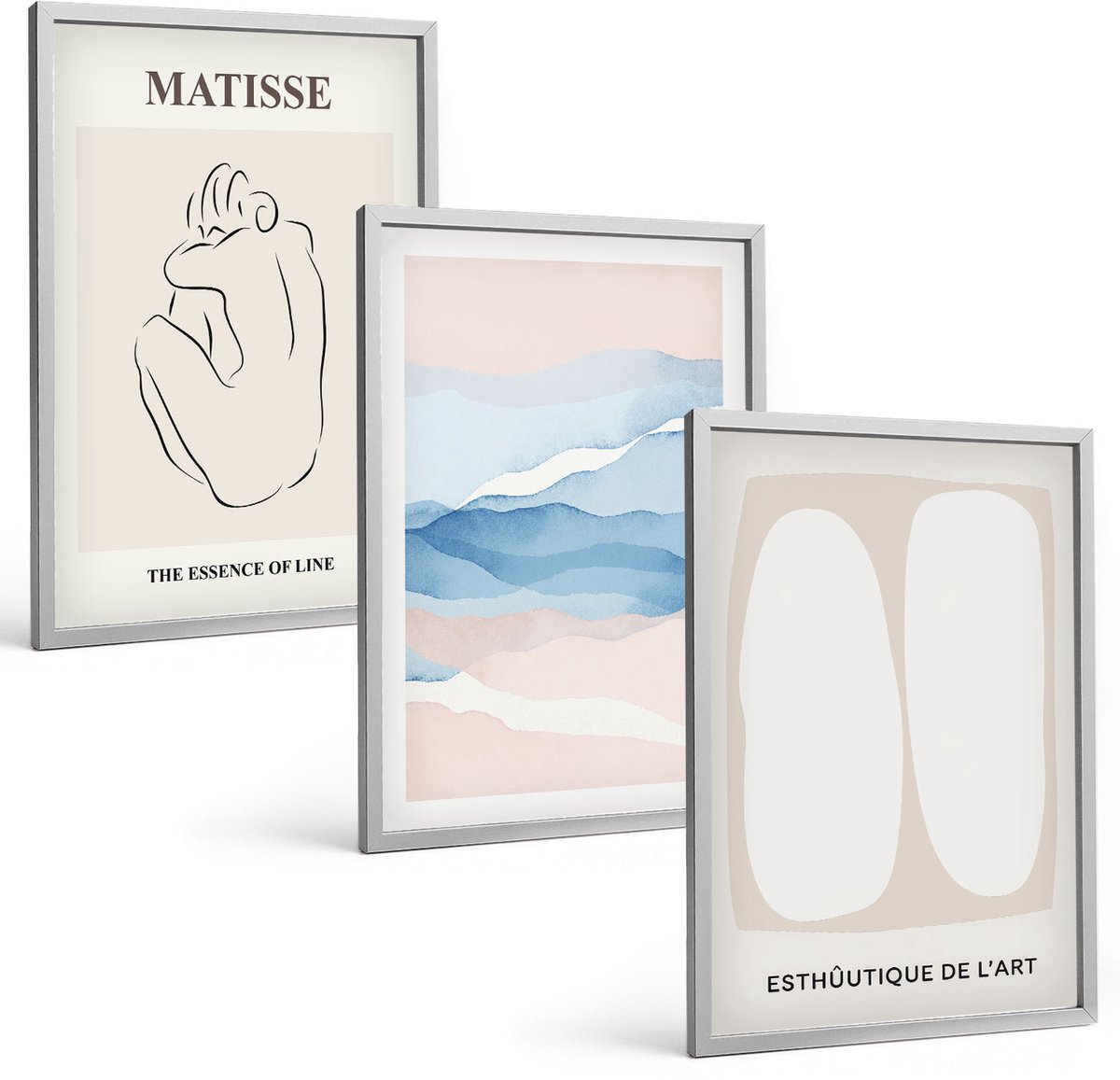 Coloray 3-Delige Schilderij Set - Abstracte Vormen En Delicate Kleuren Van Matisse - 40 x 60 cm - Schilderijen Set - Wanddecoratie - Woonkamer - Decoratieve Schilderijen