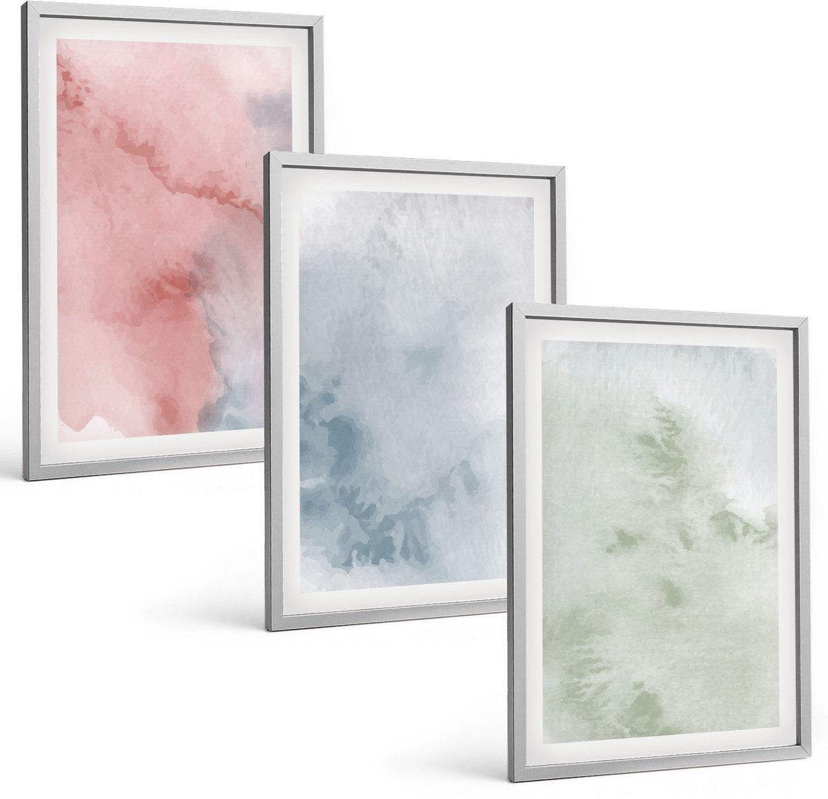 Coloray 3-Delige Schilderij Set - Pastelkleurige Structuren, Kleurrijke Aquarelverf Op Canvas - 40 x 60 cm - Stijlvolle Muurdecoratie - Kantoor - Wanddecoratie