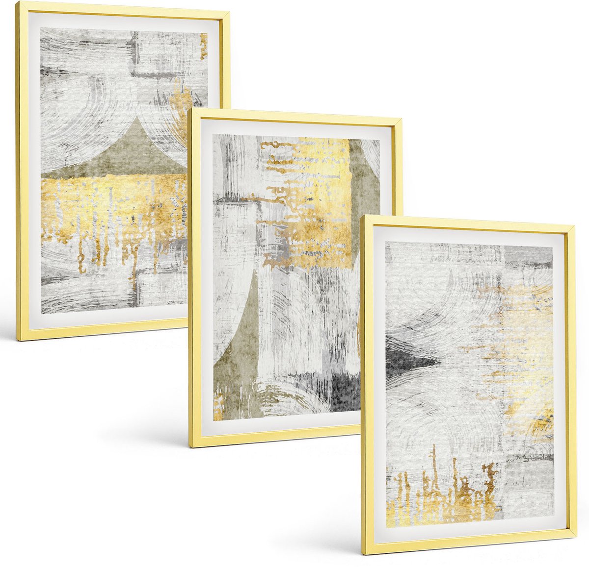 Coloray 3-Delige Schilderij Set - Abstracte Minimalistische, Modieuze Schilderpatronen - 40 x 40 cm En 40 x 60 cm - Wanddecoratie - Muurdecoratie - Woonkamer