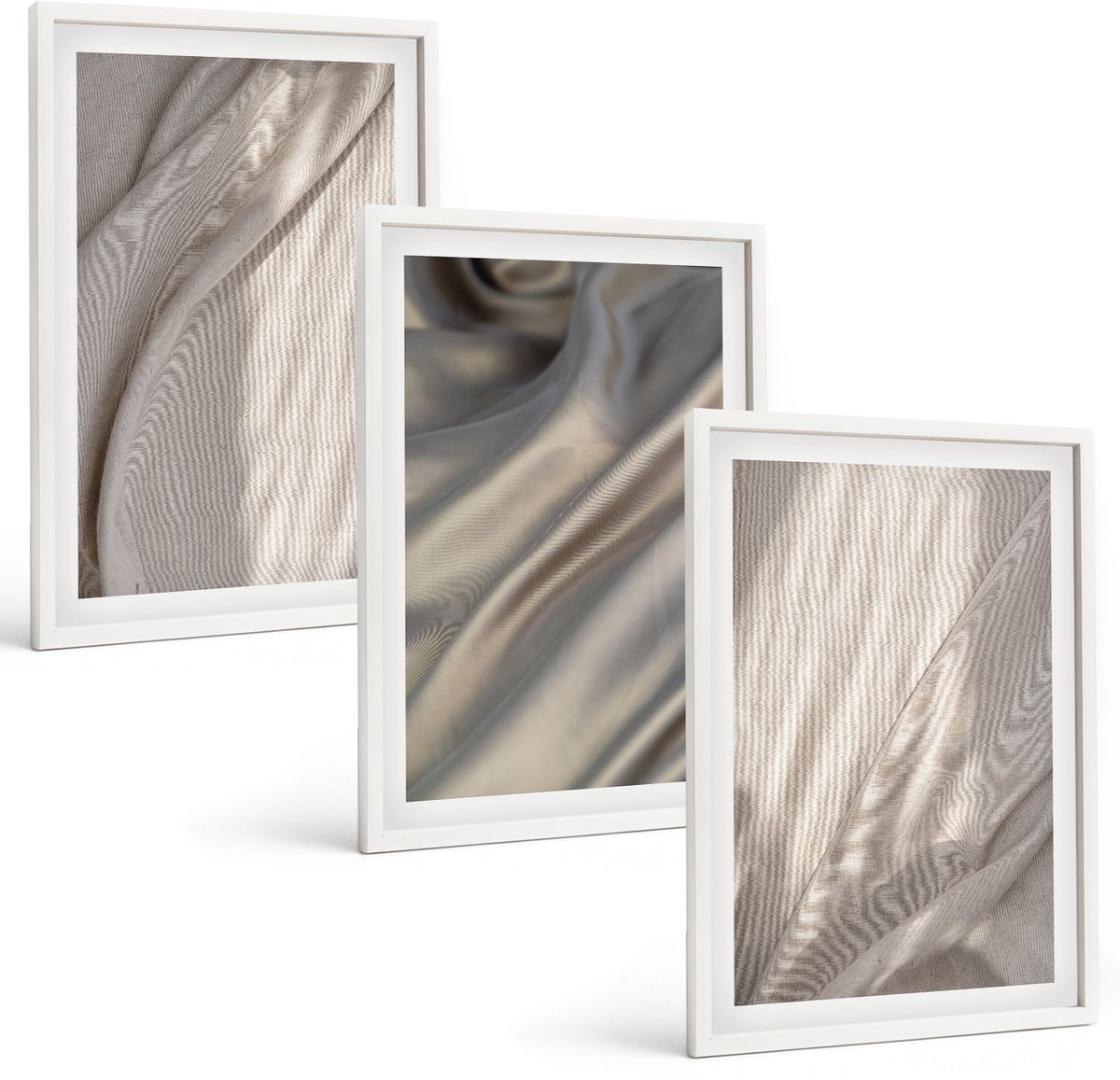 Coloray 3-Delige Schilderij Set - Natuurlijke Textielstructuren Van Dichtbij - Boho - 40 x 60 - Muurdecoratie - Wanddecoratie - Hal - Decoratieve Schilderijen