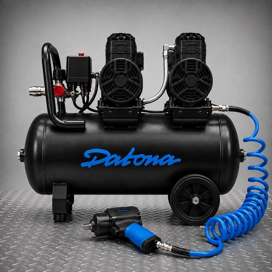 Datona® Stille compressor 50L - Olievrij en verrijdbaar - voor luchtgereedschap - Zwart — afbeelding 5