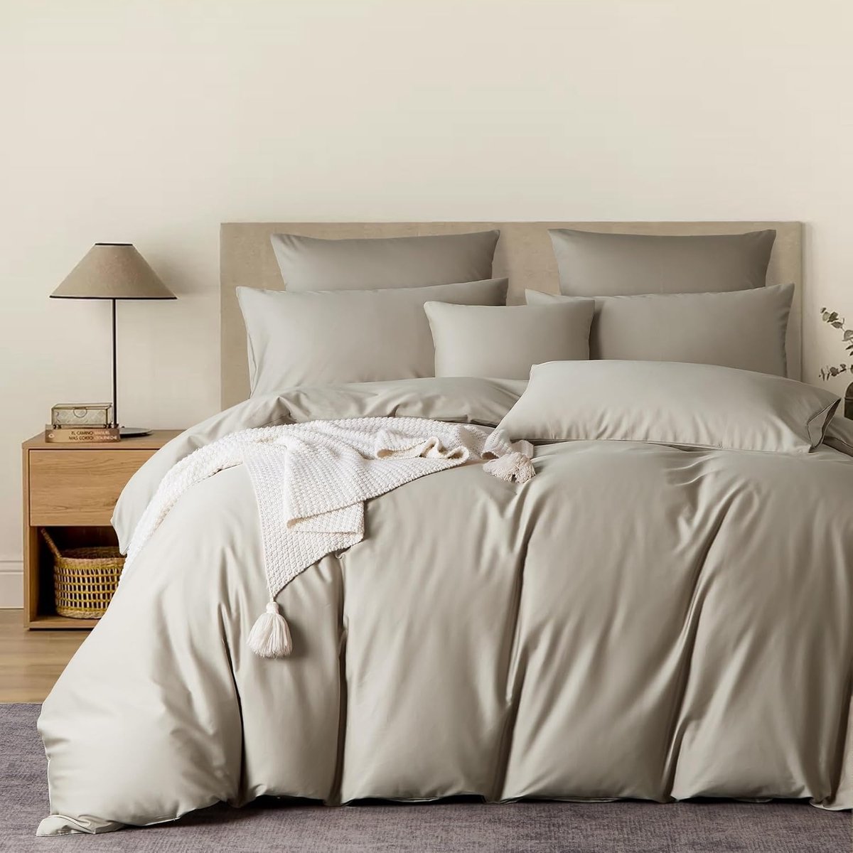 Dekbedovertrekset 80x80 cm - Mako-satijn - Met Ritssluiting - Beige