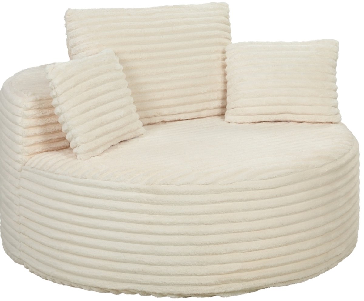 FloraGrace Fauteuil 130 x 130 x 82 cm - Diepe Zitplaats, Volschuim & 4 Kussens - Voor Woonkamer Of Leeshoek - Corduroy - Crèmewit