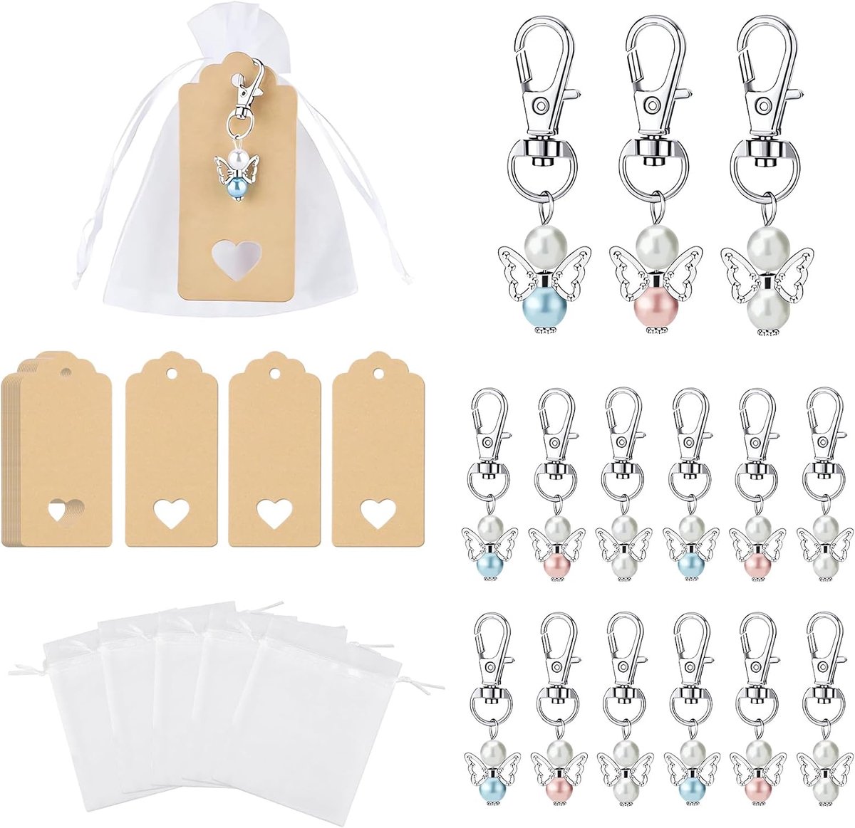 SnelShoppen - 30 Stuks Guardian Angel Pendants Met Organza Tasjes & Kraft Papier Labels - Perfect Voor Trouwen, Doop, Kerst, Verjaardag, Communie, Bev
