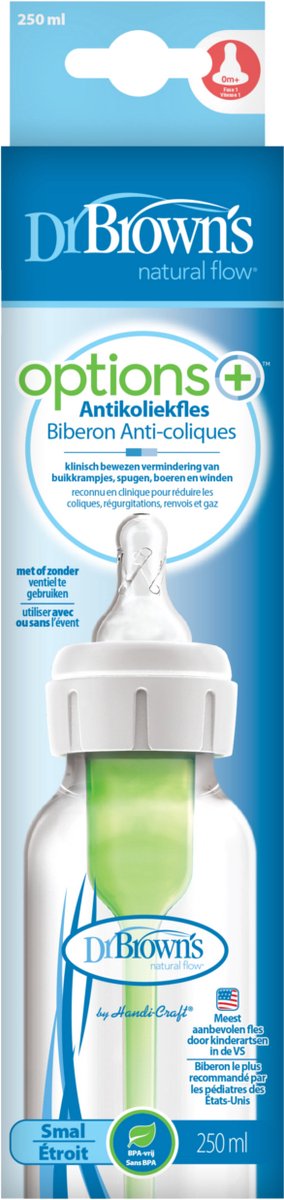 Bol.com Dr. Brown's Options+ Anti-Colic Babyfles - Smalle halsfles - 250ml aanbieding