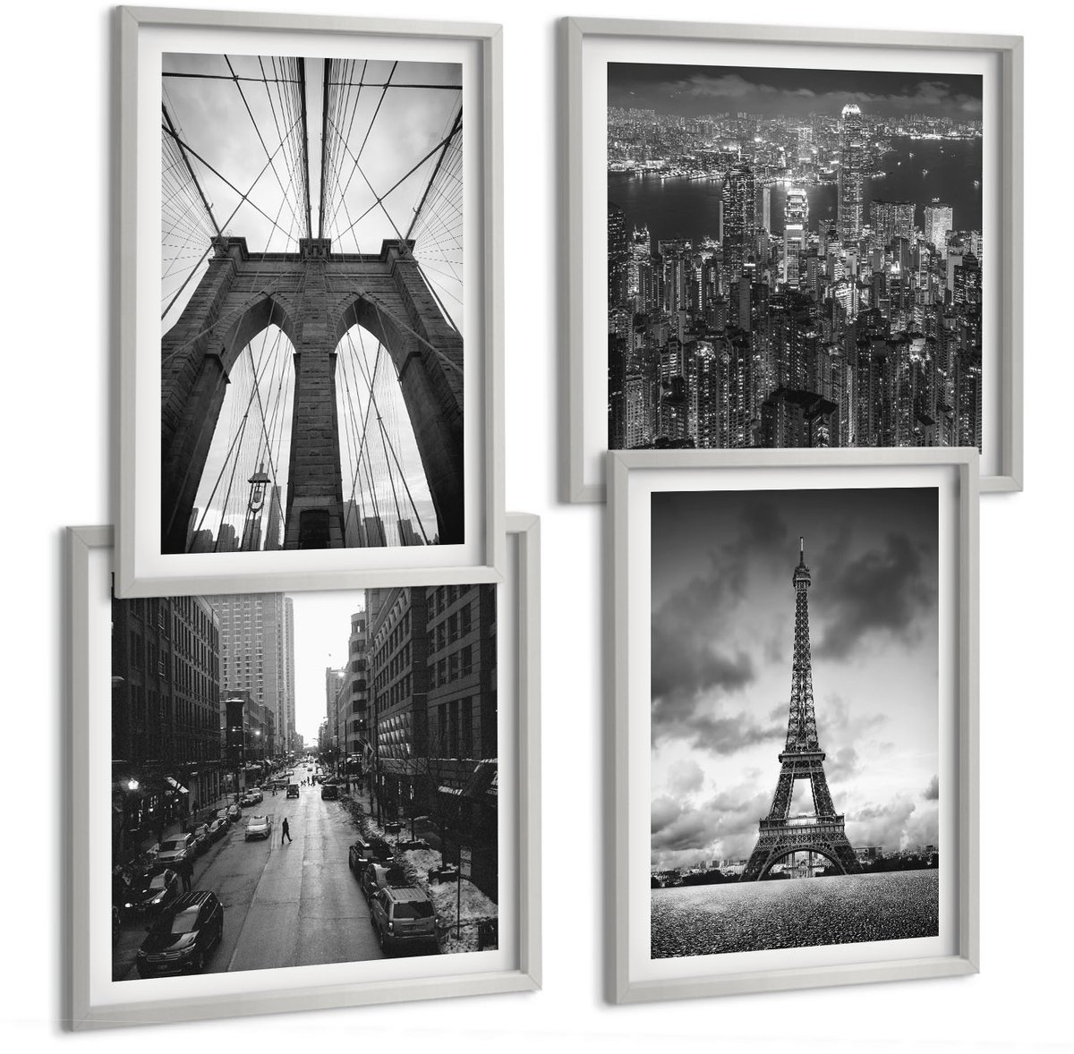 Coloray 4-Delige Schilderij Set - Torens En Bruggen In Monochrome Tinten - 40 x 40 cm En 40 x 60 cm - Stijlvolle Muurdecoratie - Kantoor - Wanddecoratie