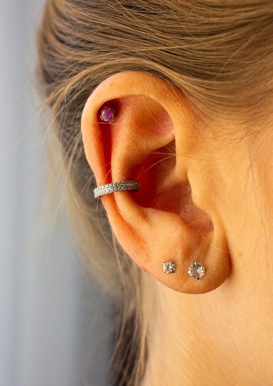 6 stuks draad roestvrij staal Medusa platte achterkant oorbellen, 16G 6/8/10 mm Silver Tragus Cartilage Helix Lip Labret Studs met stalen bal en CZ voor vrouwen mannen forward helix sieraden — afbeelding 5
