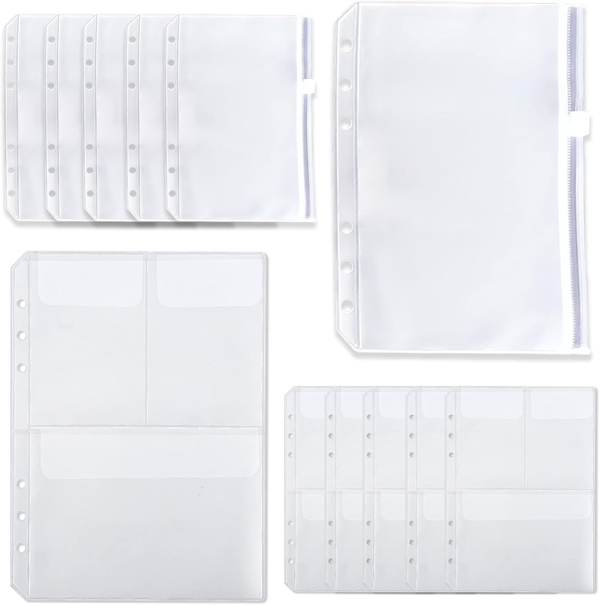 12 STKS A5 Size Binder Pockets Rits Binder Pocket, Clear 6-Hole Binder Zipper Folders, Pocket met een deksel, twee soorten, waterdichte PVC rits losse bladeren zakken voor thuiskantoor schoolbenodigdheden