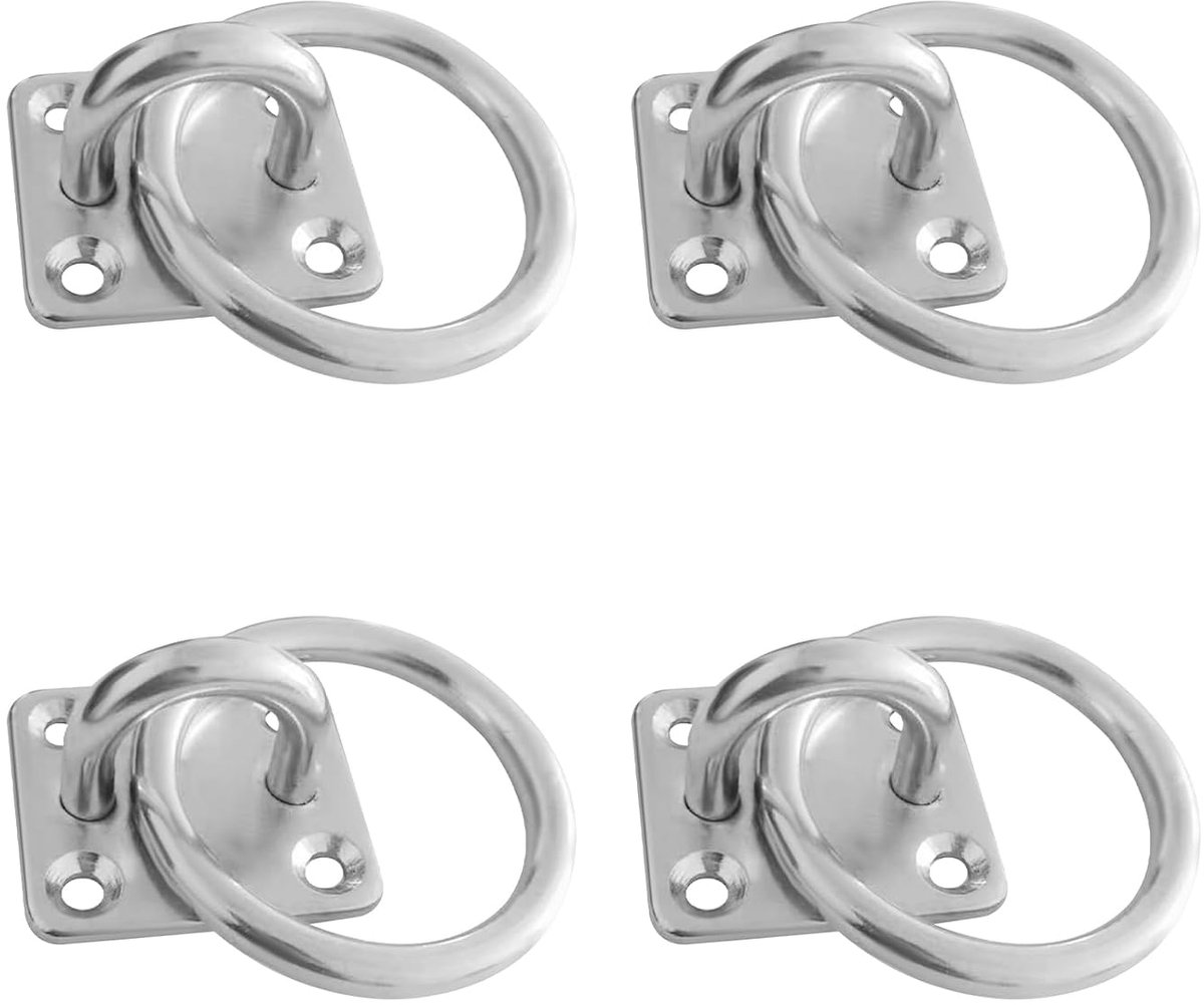 4 stuks verzinkte anbindring met aanschroefplaat, oogplaat met ring, anbindring om vast te schroeven, deksplaat, voor het bevestigen van paarden, maingen, kribbenringen, anbindhaken