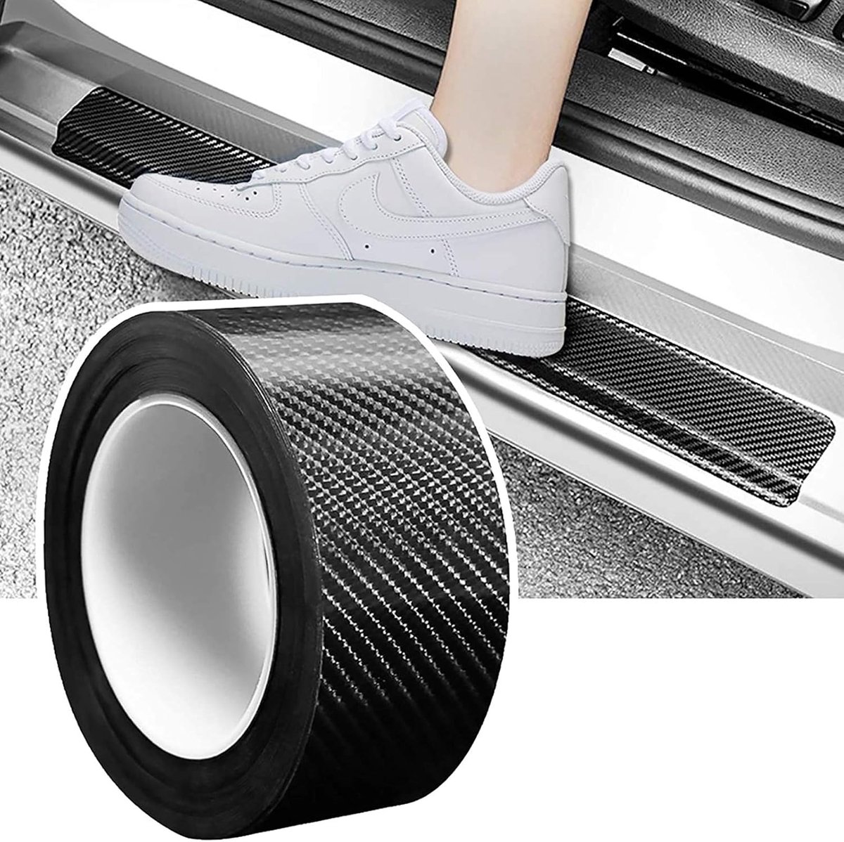 Instaplijsten voor de auto, koolstofvezelstickers, 5 cm x 10 m, universele instaplijsten voor autodeur, randbescherming, instaplijstbescherming, autobumperbescherming
