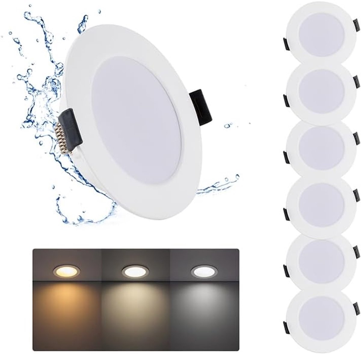 6 Stuks LED Inbouwplafondlamp IP44 12W 3CCT 1080LM Zaagmaat Ø120-130mm | Grebeam LED Downlight 230V Badkamerspot voor Binnen, 3000K/4000K/6000K Led Inbouwspots voor Badkamer, Keuken, Woonkamer