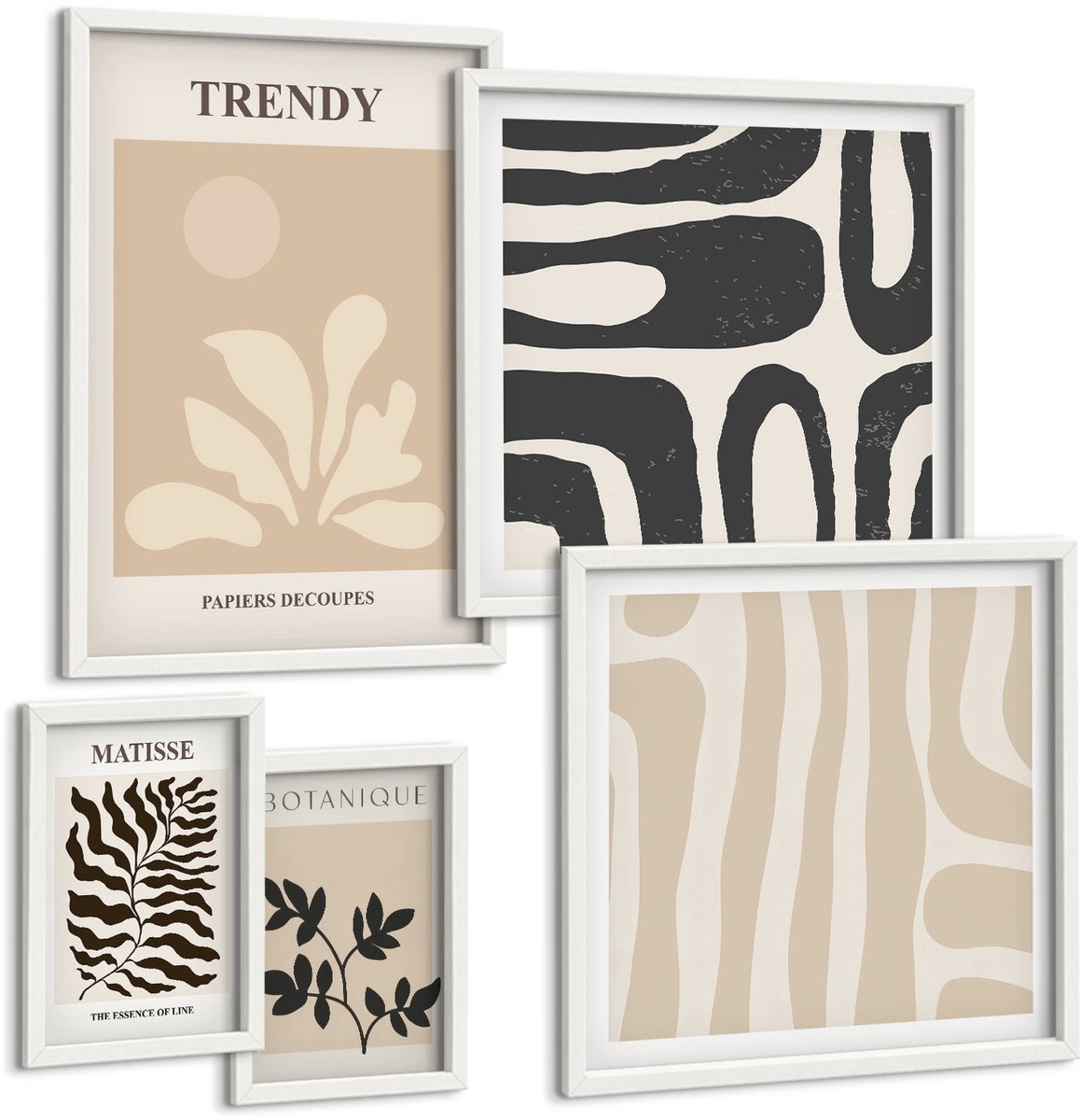 Coloray 5-Delige Schilderij Set - Stijlvolle Plantmotieven En Geometrische Decoratieve Vormen - 50 x 50 cm, 20 x 30 cm En 40 x 60 cm - Muurdecoratie - Schilderijen Set - Woonkamer - Decoratieve Schilderijen