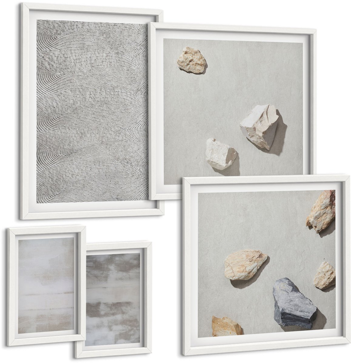 Coloray 5-Delige Schilderij Set - Moderne Textuurstructuren In Een Minimalistische Stijl. - 50 x 50 cm, 20 x 30 cm En 40 x 60 cm - Muurdecoratie - Interieur Decoratie - Woonkamer Decoratie