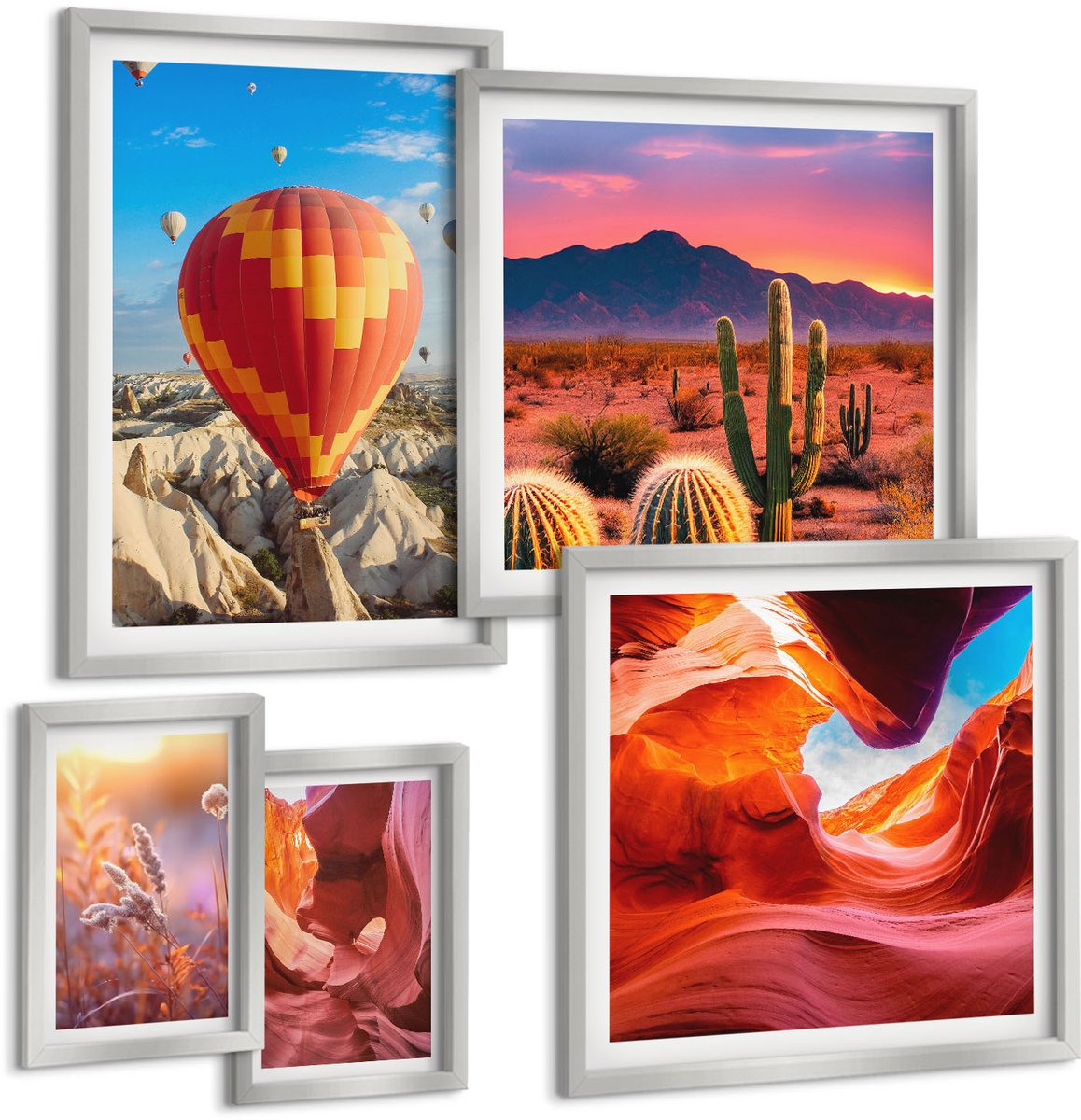 Coloray 5-Delige Schilderij Set - Woestijnklooflandschappen En Ballonvaart - 20 x 30 cm - Wanddecoratie - Moderne Interieurdecoratie - Moderne Wanddecoratie