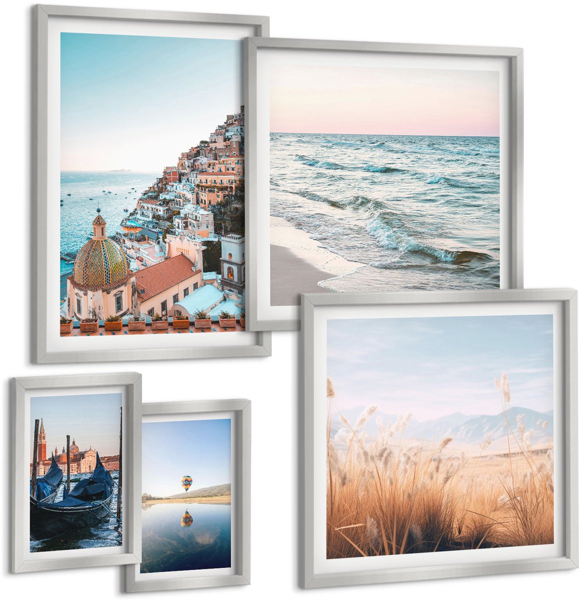 Coloray 5-Delige Schilderij Set - Vogels In Vlucht Tegen De Hemel En De Maan. - 20 x 30 cm - Muurdecoratie - Schilderijen Set - Woonkamer - Moderne Wanddecoratie