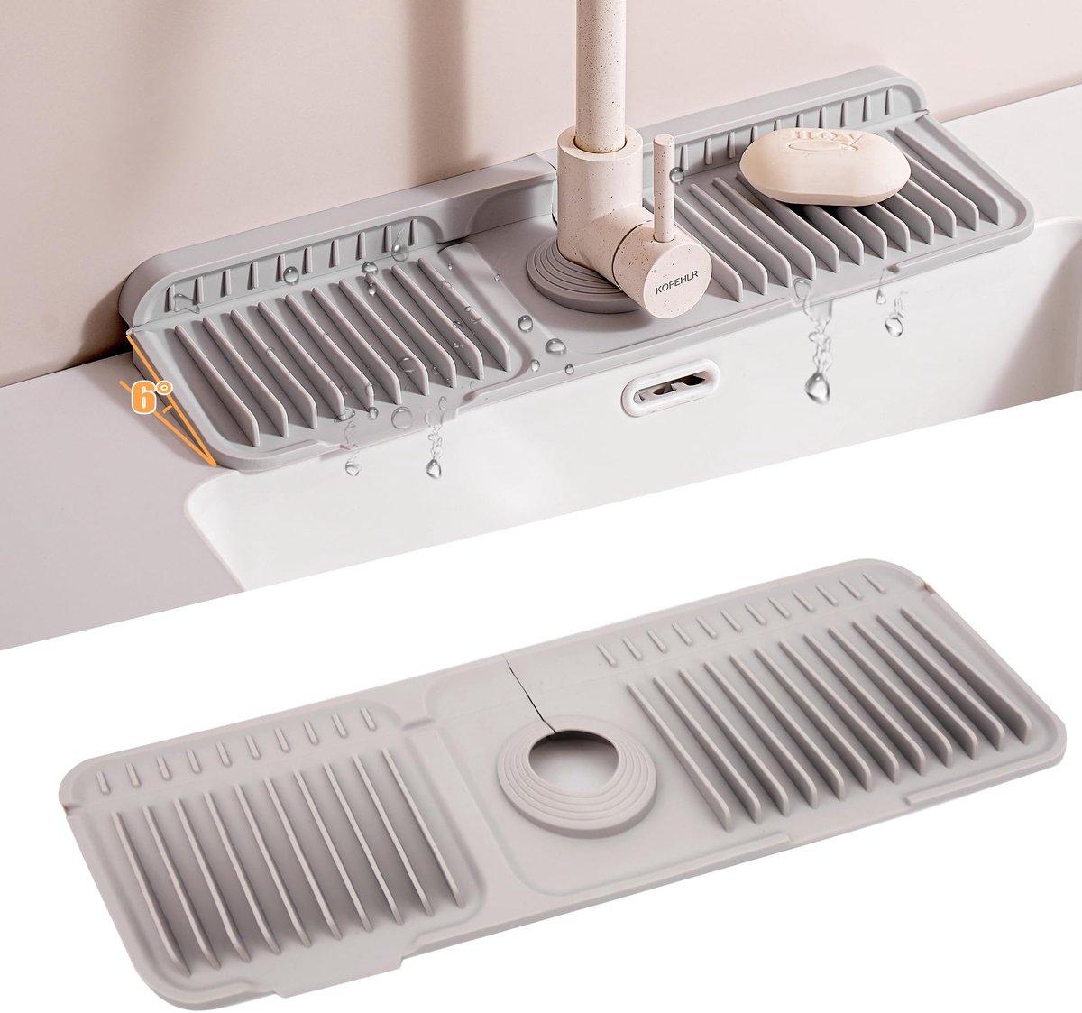 Volminex Siliconen Waterkraanmat met Bevestigingsknop, Spatbescherming voor Gootsteen, Opvouwbare Kraan Handvat - ShopVlot