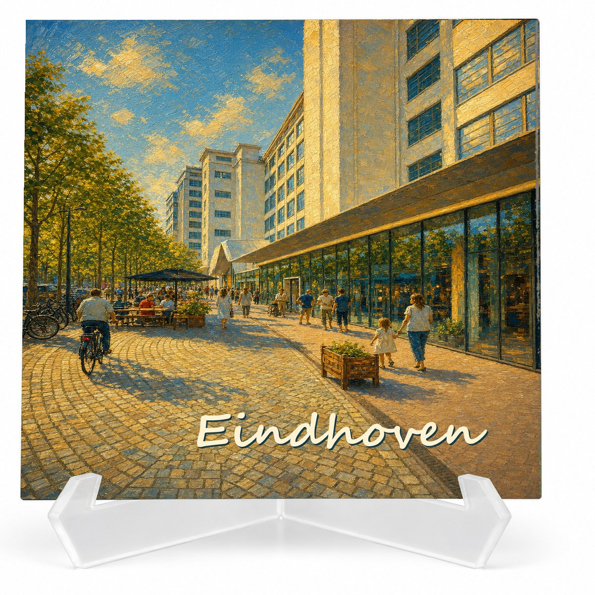 Kleurmedia Tegeltje Eindhoven – Strijp S Klokgebouw – Keramiek 15 x 15 cm – Inclusief transparante houder – Souvenir